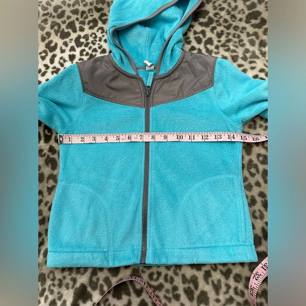 Old Navy Hooded Micro Fleece Jacket in Teal Blue Green Size Small 6 7 - Picture 13 of 16